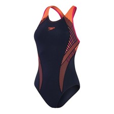 Image of Speedo Women's Navy Orange Swimsuit / Placement Laneback Training / RRP £36