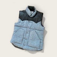 Harris Tweed Down Vest Men's Gray Tweed Leather Mix M 63cm Lined Used -From Jap