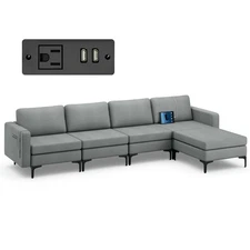 Modular L-shaped Sectional Sofa w/ Reversible Chaise & 2 USB Ports Dark Grey