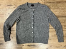 Quince Women Mongolian Cashmere Cardigan Sweater Heather Gray Sleeved Top M