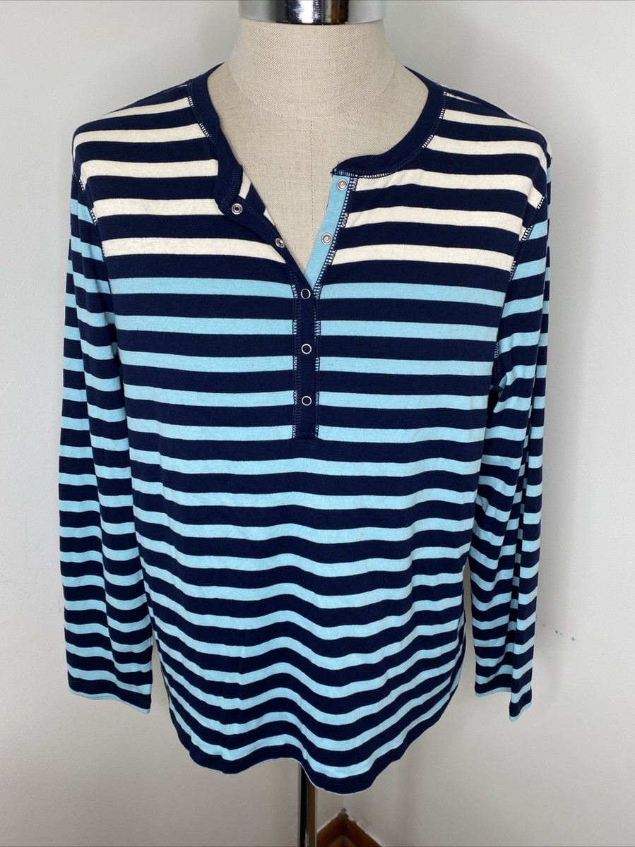 Chaps Striped Shirt Women's 3X Henley Top V Neck 3/4 Slv Snap