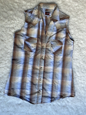 B&D Panhandle Slim Shirt Women's Small Western Sleeveless Pearl Snap Stripes