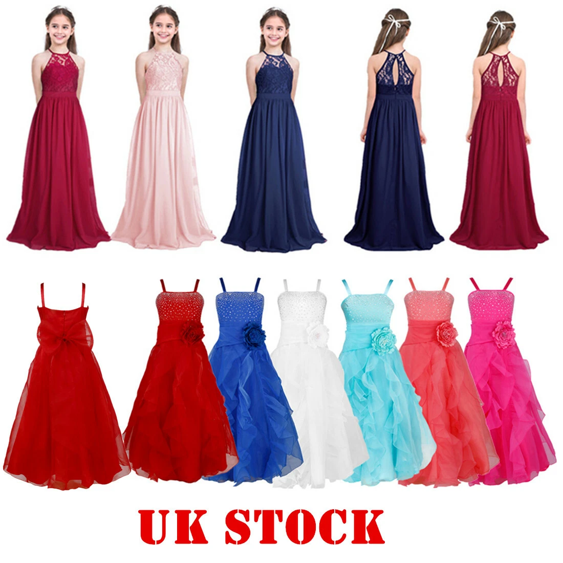 UK Flower Girl Princess Gown Dress Kids Pageant Wedding Bridesmaid Party  Dresses