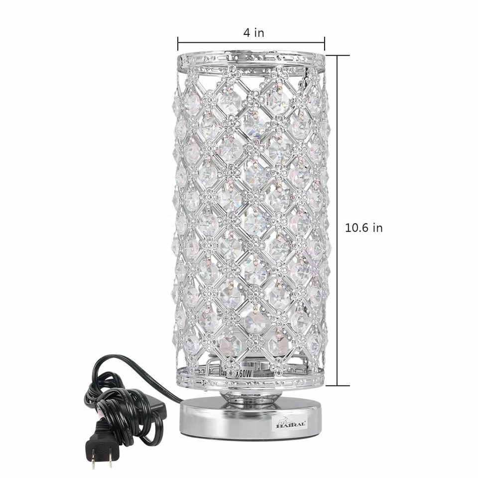 Juego de 2 Lámparas de Mesa de Cristal con Base Plateada Lámpara Decorativa para Dormitorio,Habitación de Niñas Foto 3 de 4