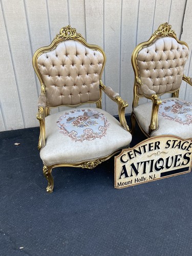65408 Pair Decorator Gold Armchair Chair s - Picture 2 of 13
