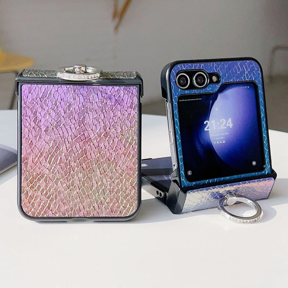 For Samsung Galaxy Flip6 Flip5 Flip4 3 Case Snake Pattern Ring Holder Slim Cover - Image 2 of 4