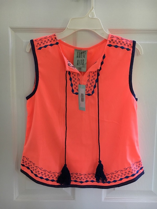 NWT Haute Hits Orange Navy Embroidered Swing Tank Top Shirt Size 16
