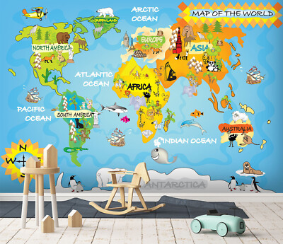3D Cartoon World Map ZHUA1702 Wallpaper Wall Murals Removable Self-adhesive Amy