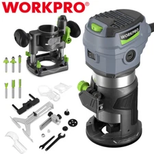 WORKPRO 6.5 Amp Compact Router Combo Fixed Plunge Base Router 6 Speeds 32000 RPM