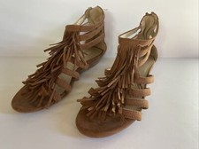 Youth Girl's Cupcake Couture Brown Caramel Fringe Sandals Gladiator Wedge Sz 2