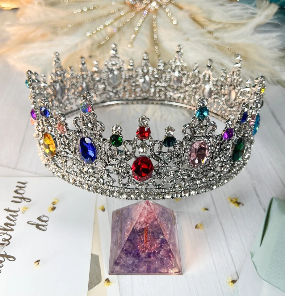 Corona de diamantes de imitación arco iris, corona de plata, tocado de boda, fiesta, LQBTQ, orgullo Foto 2 de 4