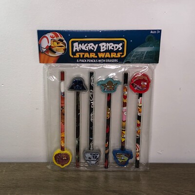 Angry Birds Star Wars 6 Pack Pencils With Erasers 2013 Vintage Collection Sealed