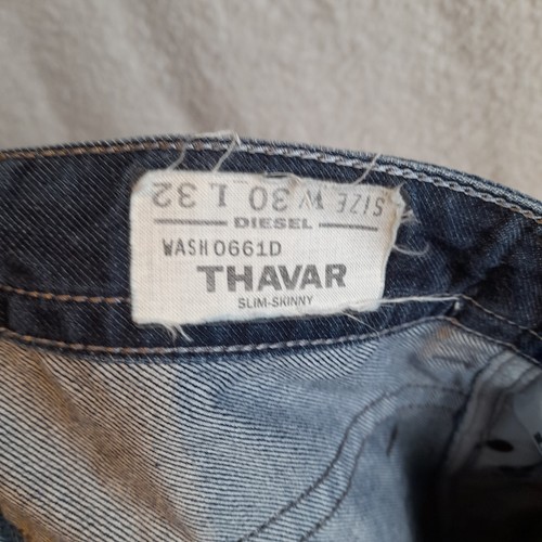 Pantalones de mezclilla Diesel para hombre THAVAR W30 L32 azul oscuro ajustados lavado 0661D 100 % algodón - Imagen 13 de 24