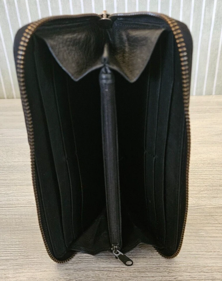 Vintage Via Spiga Black 100% Leather Zip Around Wallet Classic Foto 4 de 4