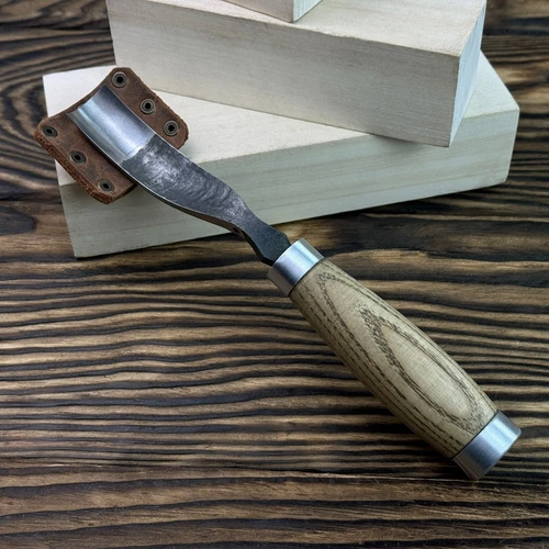 Hand-Forged Bent Gouge. Curved Carving Tool with Sheath. Gift for Husband.