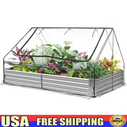 Galvanized Raised Garden Bed W/ Waterproof Cover Mini Greenhouse Zipper Door New