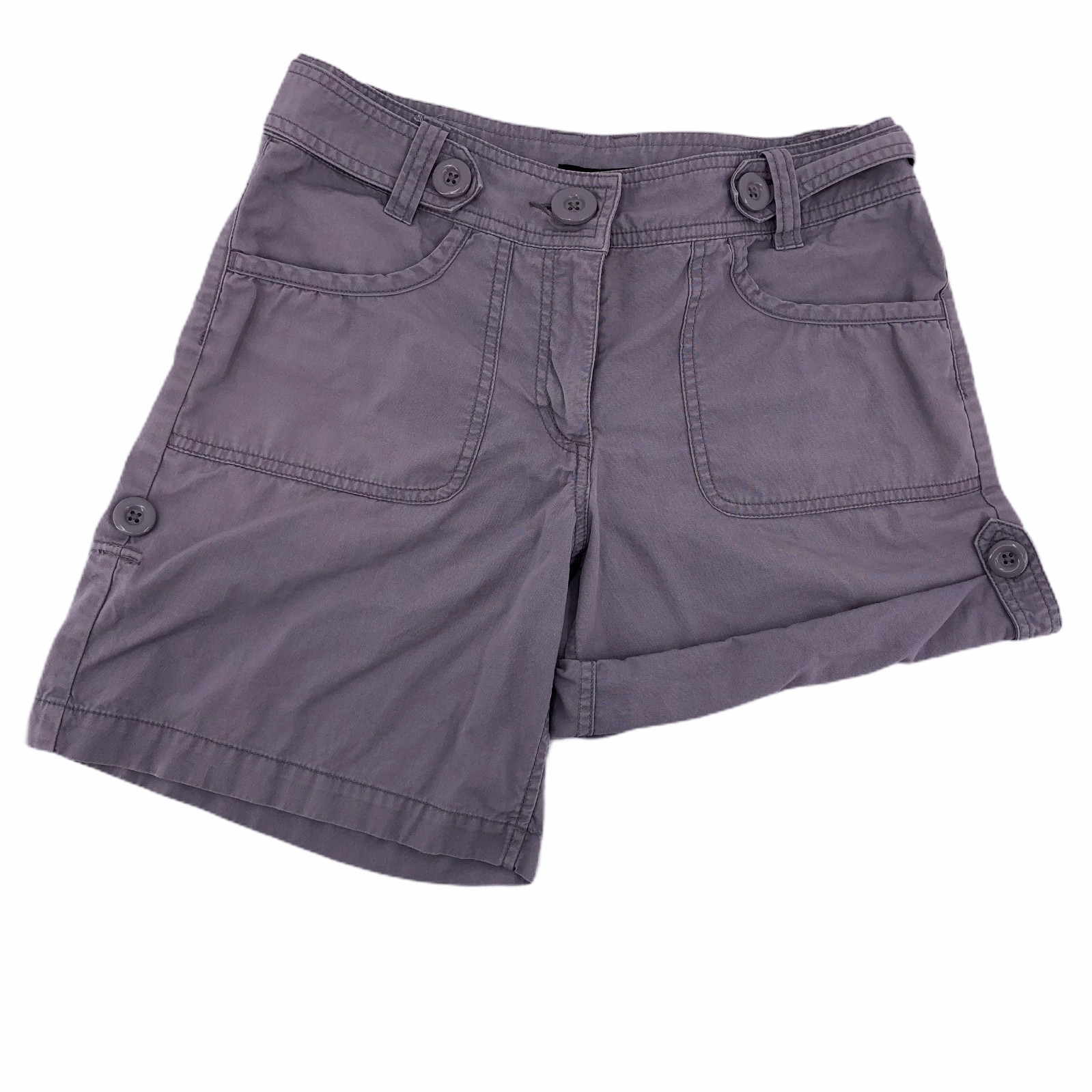  H & M Shorts Misses Size 6 Gray Front Pockets Roll Up Hem with Button Closures