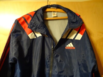 Vintage Adidas Coach Jacke blau weiß rot Windbreaker 90er Jahre