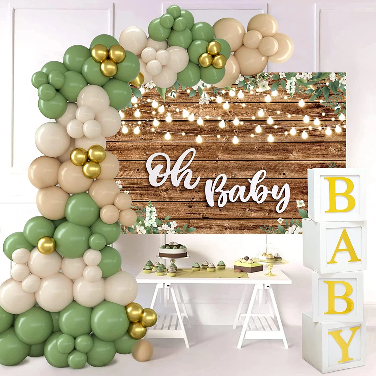 Birthday Party Decoration Gold Background Balloons Set Party Supplies With  String Light