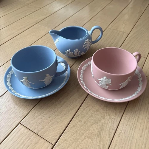 Wedgwood Jasperware Dancing Hours Pink blue Cup Saucer Set Coffee Tea Serve ware