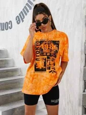 SHEIN Drop Shoulder Letter Graphic Tie Dye Tee Size Large New in Bag