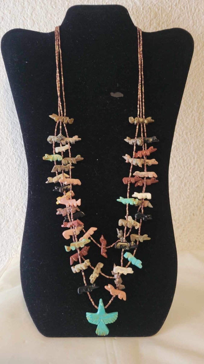 Vintage Native American Zuni Fetish Necklace Multi-Stone Animal