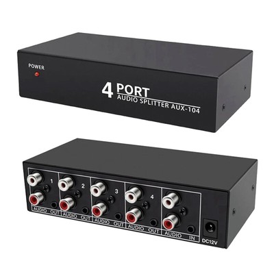 RCA Aux Audio Switcher 4 in 1 Out Stereo Audio Selector 4x1 3,5 mm Aux LR RCA 
