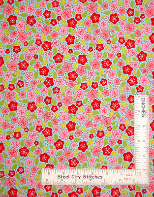 Floral Flower Aqua Fabric Lovebirds Patrick Lose Cotton RJR By The Yard