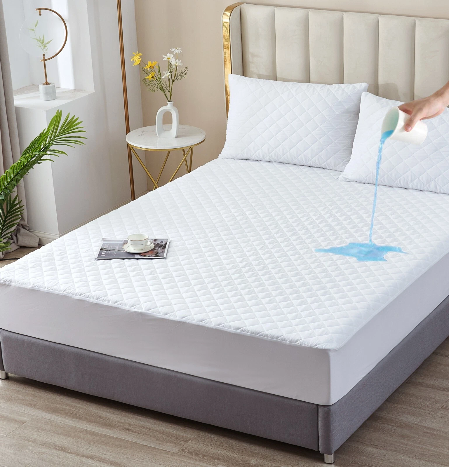 Elif Mattress Protector, Waterproof, Quilted Soft Cover Pad with Deep Pocket