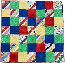Handmade Baby Quilt Patchwork Squares Light Blue Airplane Background Multicolor