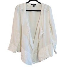 Avec White Linen Long Sleeve Beachy Lagenlook Open Blazer Size Large 