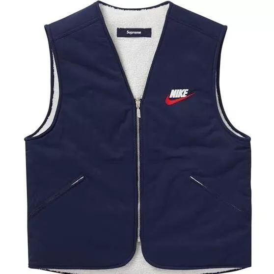 Gilet sherpa réversible en nylon Nike x Supreme   L Large   Marine   NEUF FW18