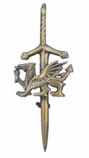 TC Antique Plated Kilt Pin Welsh Dragon Badge 4" Brass Unisex Adult Hoses