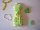 BARBIE FASHION CLOTHES ~ GREEN/YELLOW DAISY PRINT OUTFIT w/ACCESSORIES SET