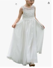 Girl's Long White Formal Lace Gown Flower Girl Wedding First Communion Size 6/7