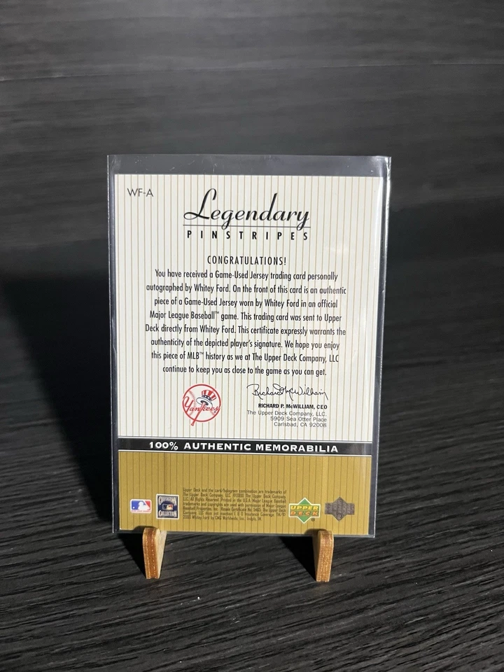 Camiseta deportiva Upper Deck Whitey Ford Legendary Pinstripes 2000 dorada automática usada rara Foto 2 de 2