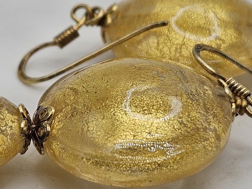 Vintage Goldfolie Murano Glas Perlen Sterlingsilber Vermeil Ohrhänger - Bild 12 von 16