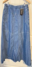 Chartou Skirt L  Modest A Line Maxi Long Denim Raw Hem Stretchy No Slit