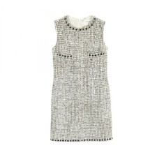 Chanel Coco Mark Tweed Dress Rayon White Size 38