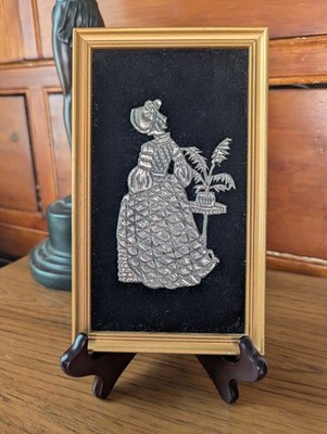 Vintage Yvonne Rix Victorian Lady Pewter Velvet Frame Antique