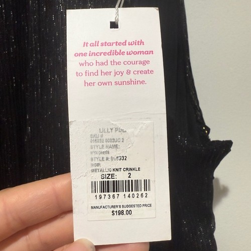 NWT Lilly Pulitzer Wyn Halter Minidress Sz 2 Noir Metallic Knit Crinkle Cocktail - Picture 4 of 12