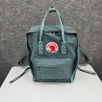 Fjallraven Kanken Backpack Green Checkered Straps Canvas School Travel Bag
