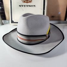STETSON Mens Grey 100 Wool Fedora Hat 7-1/8 with Box New Open Box