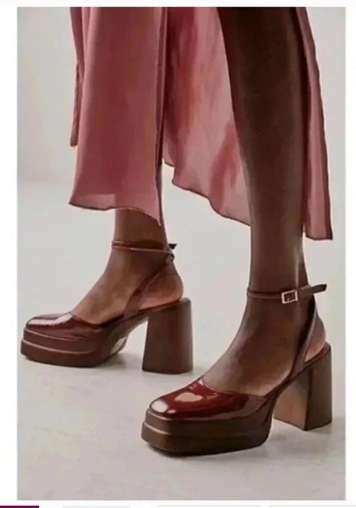 FREE PEOPLE Double Stack Platform Mary Janes Brow… - image 5