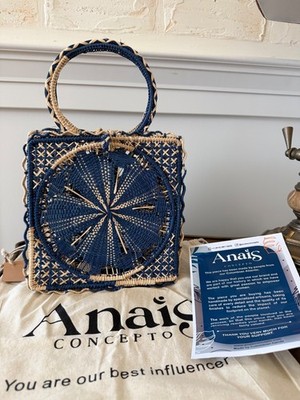 Anais Concepto Handwoven Rattan Straw Top Handle Bag Square 8  Colombian Artisan