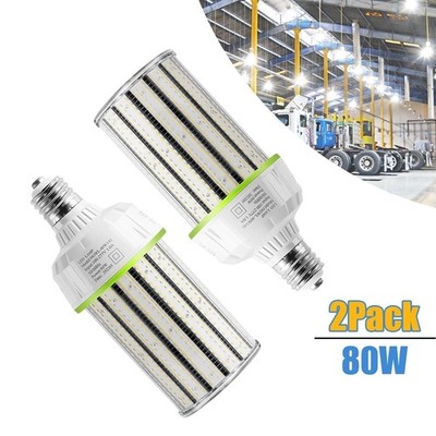 2-Pack 80W LED Corn Bulbs Light Garage Workshop Lighting Fixture E39 100-277VAC