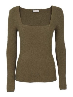 NWOT Nanushka Women MEDIUM Ambru Square Neck Top Olive Green Sweater Long Sleeve