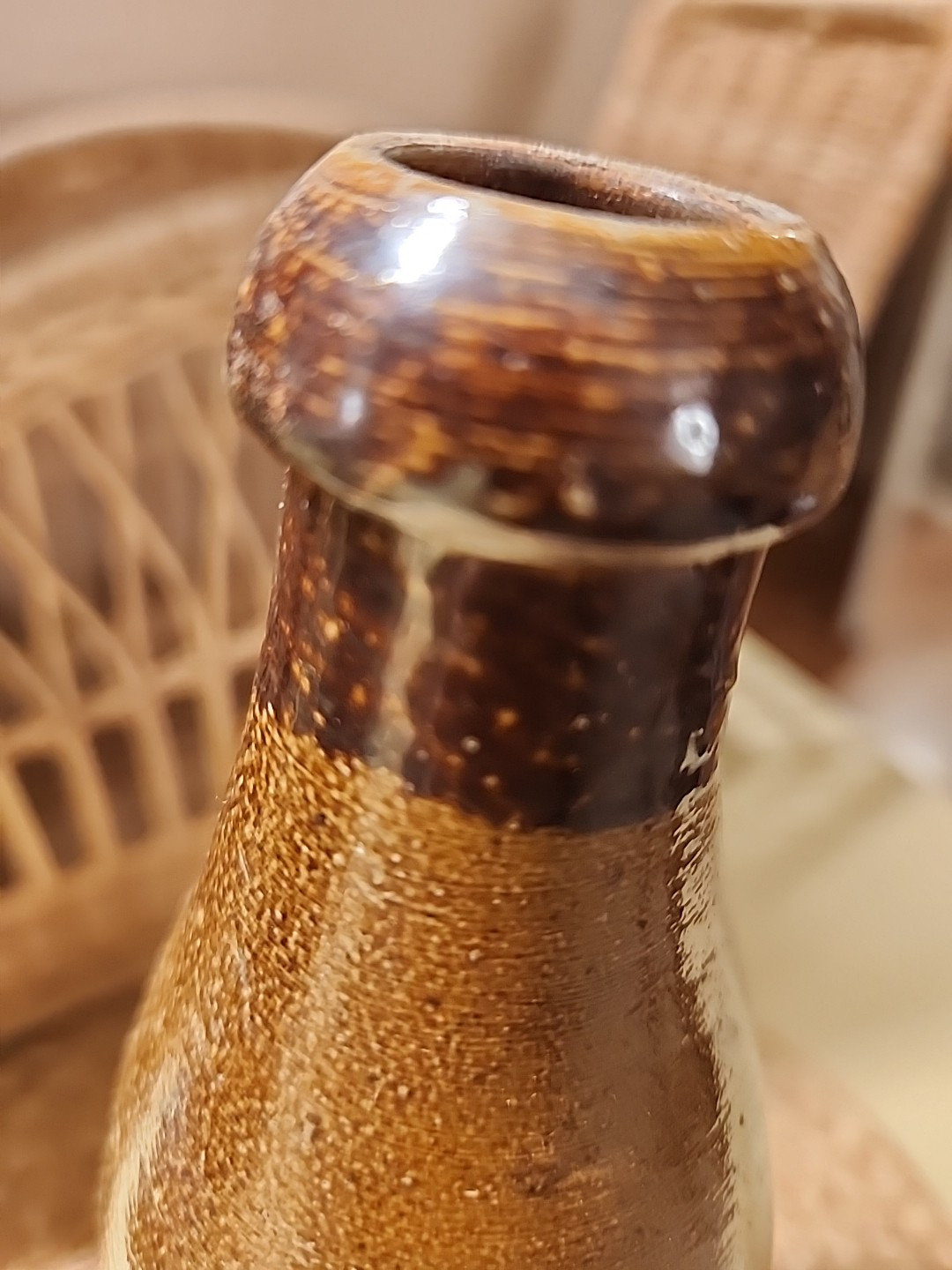 Antique Pottery  Blob Top Bottle 11,50" high