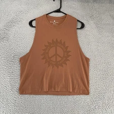 Spiritual Gangster Tank Top Womens XS/S Brown Crop Muscle Yoga Shirt Peace Sun