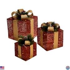 Set of 3 Christmas Lighted Gift Boxes, Snowflake Design, Indoor/Outdoor Decor